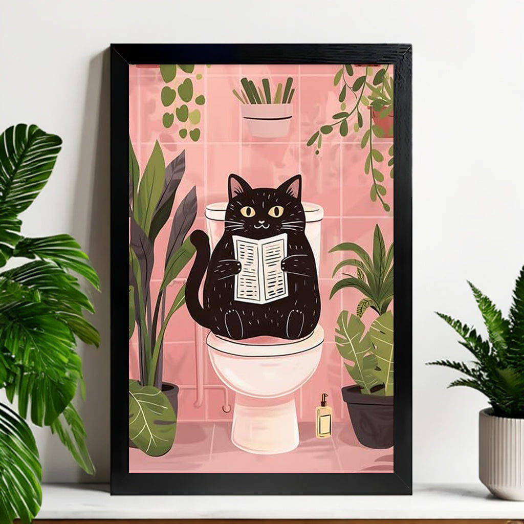 12x18 Black Cat Framed Wall Art – Whimsical Pet-Inspired Print for Kitchen or Entry | vexyla #M7006