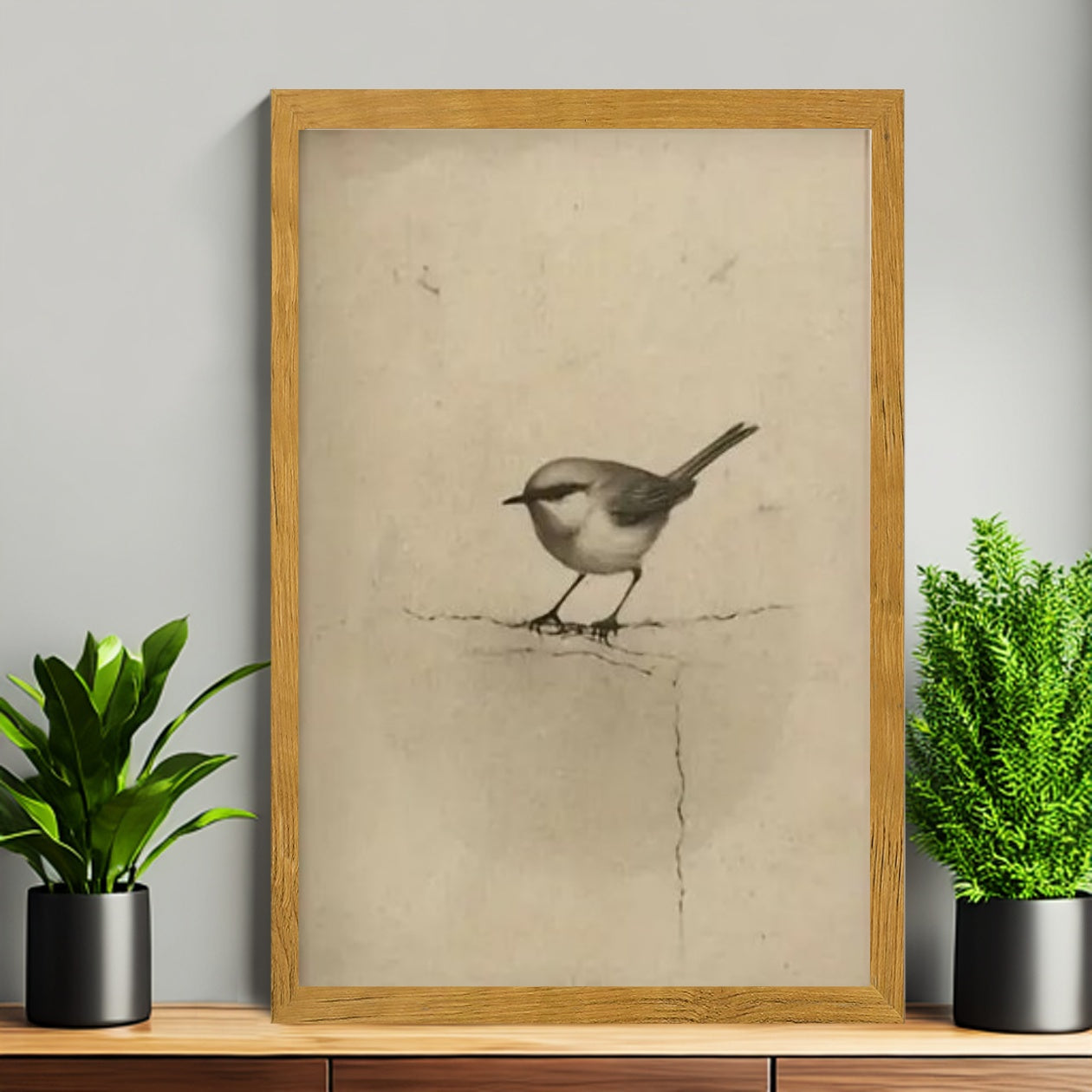 12x18 Neutral Abstract Framed Wall Art – Minimalist Line Art for Office or Studio | vexyla#M3111