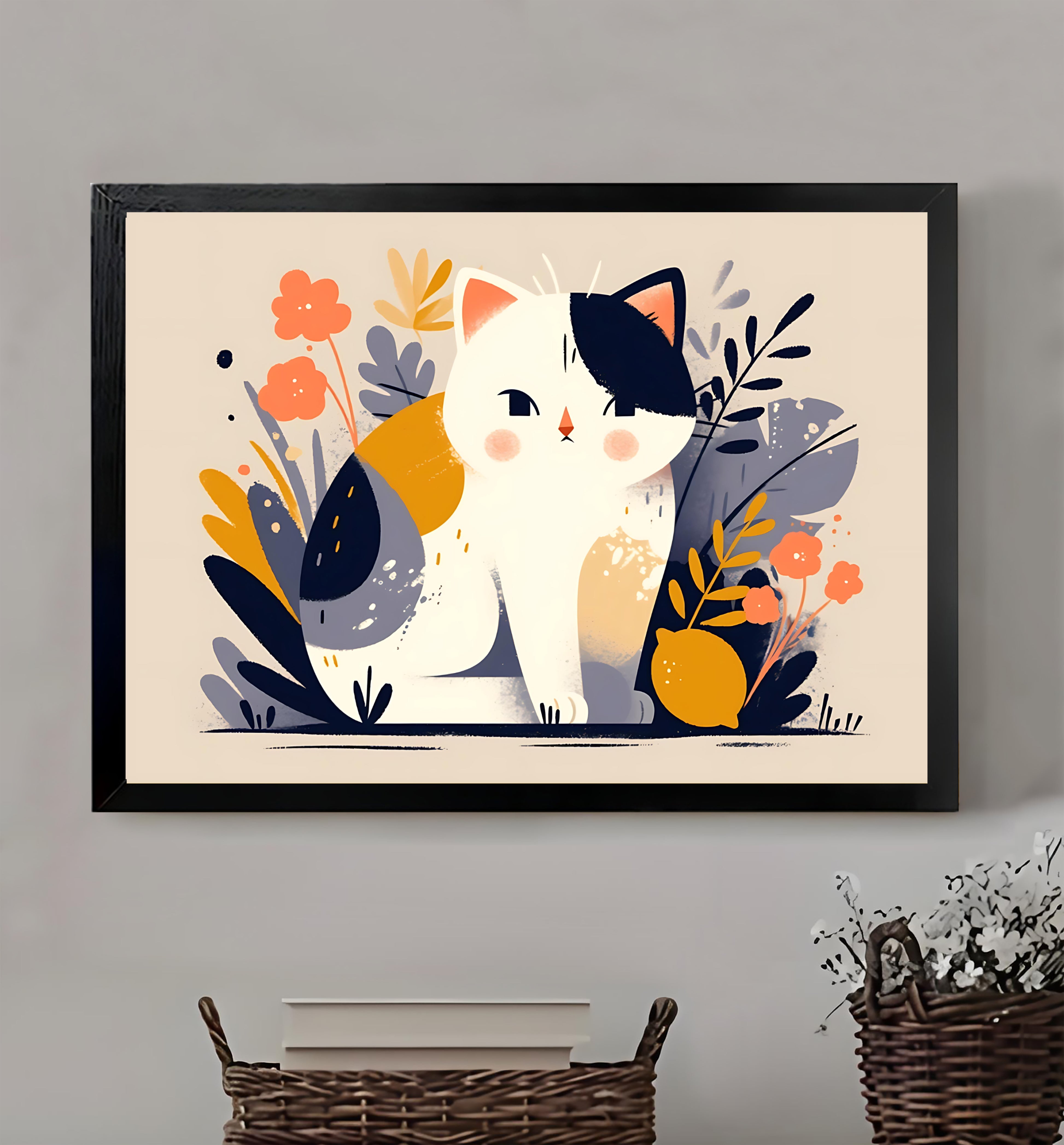 Neutral Abstract Framed Wall Art – Minimalist Line Art for Office or Studio | vexyla #M3369