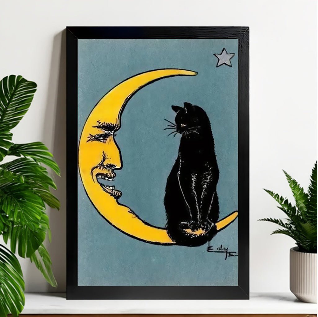 12x18 Black Cat Framed Wall Art – Whimsical Pet-Inspired Print for Kitchen or Entry | vexyla #M7007